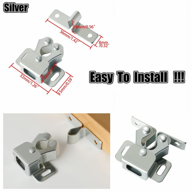 Alise Cabinet Door Latch,Cupboard Closet Doors Catch Closer Double Ball Roller Latches,Cold Rolled Steel Silver CA1000LS-12P(Pack of 12) - Image 4